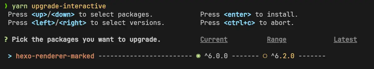 yarn upgrade-interactive
